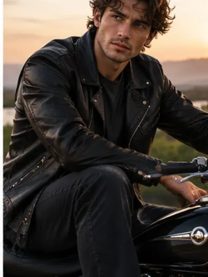 Motorcycle Leather Fashion Editorial AI prompt example for AI