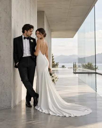 Modern Minimal Wedding in Architectural Space AI prompt example for AI