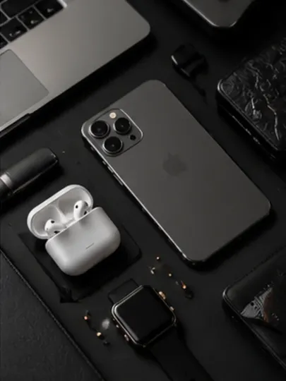 Minimal Tech Flat Lay Campaign AI prompt example for AI