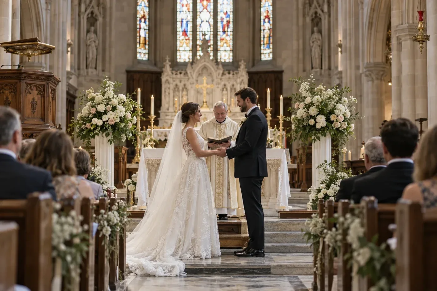 Elegant Church Wedding Ceremony AI prompt example for Wedding