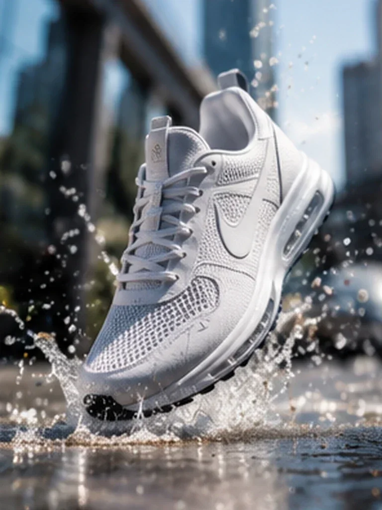 High-Speed Sneaker Splash Campaign AI prompt example for Product Photography