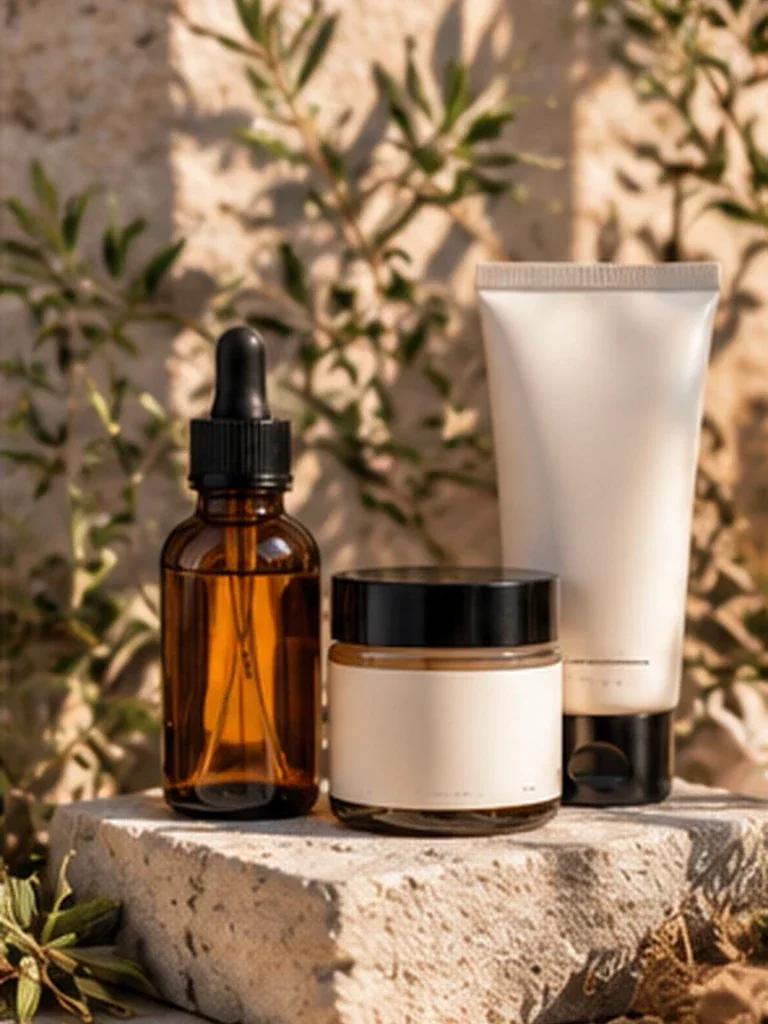 Natural Skincare Stone Still Life AI prompt example for Product Photography
