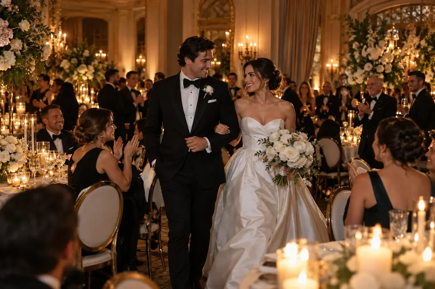 Luxury Black-Tie Wedding Reception AI prompt example for Wedding