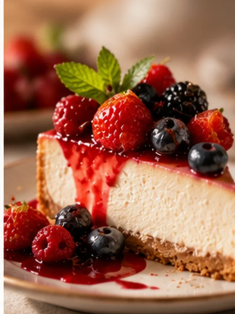 Berry Cheesecake Dessert Editorial AI prompt example for Food