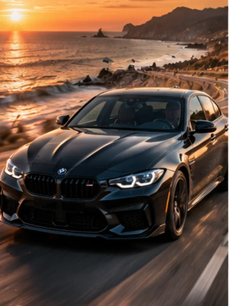 Golden Hour Performance Car Rolling Shot AI prompt example for Automotive