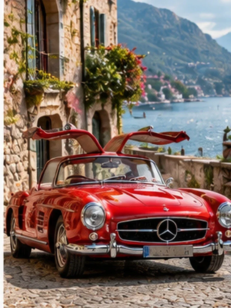 Classic Roadster European Village AI prompt example for Automotive