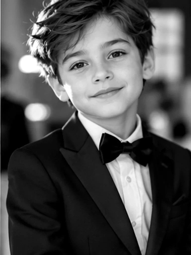 Black and White Fine Art Boy Portrait AI prompt example for Portrait