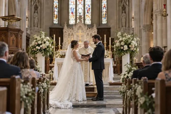 Elegant Church Wedding Ceremony AI prompt example for AI